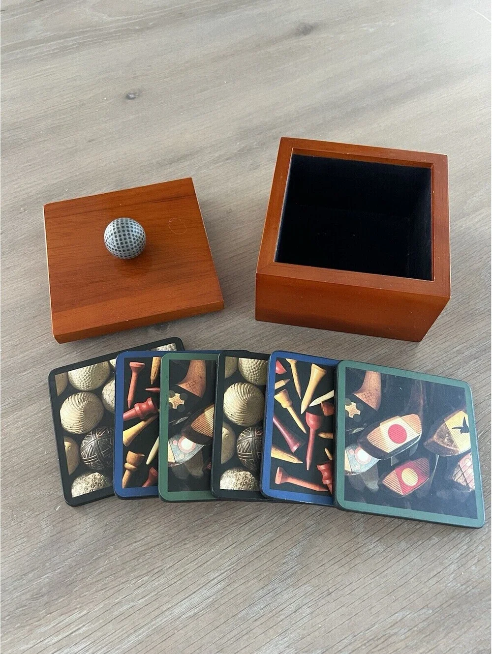 Set of 6 Golf Coasters & Holder - Vintage Golf Designs